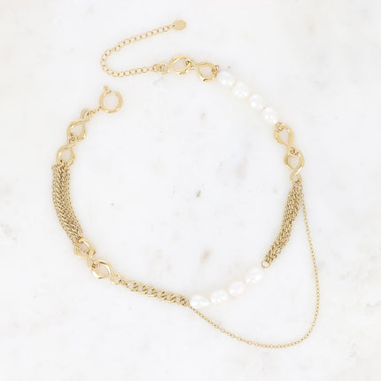 Collier Gladys - UNISEX - mailles gourmettes et forçat, anneaux 8 et perles d'eau douce