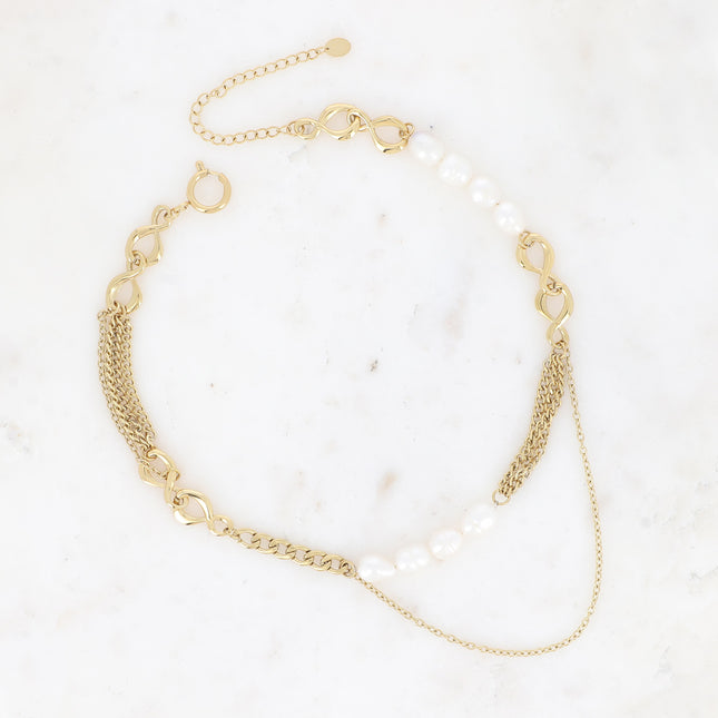 Collier Gladys - UNISEX - mailles gourmettes et forçat, anneaux 8 et perles d'eau douce