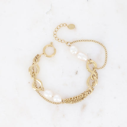 Bracelet Gladys - UNISEX - mailles gourmettes et forçat, anneaux 8 et perles d'eau douce