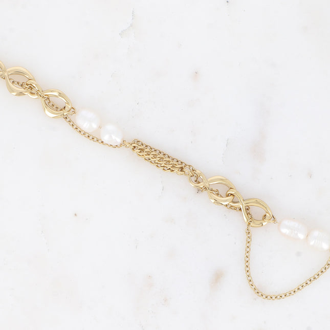 Bracelet Gladys - UNISEX - mailles gourmettes et forçat, anneaux 8 et perles d'eau douce