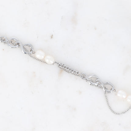 Bracelet Gladys - UNISEX - mailles gourmettes et forçat, anneaux 8 et perles d'eau douce