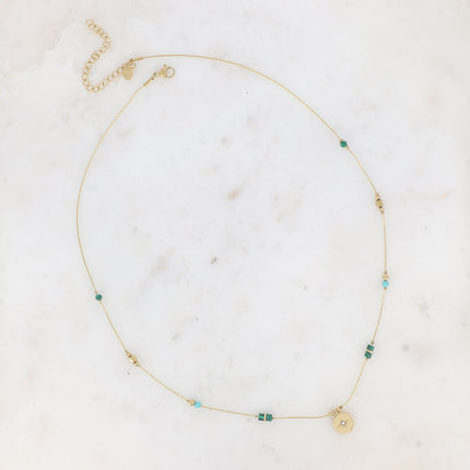 Collier Madala - chaîne fine, pierres naturelles, pendentif rond étoile et oxyde de zirconium