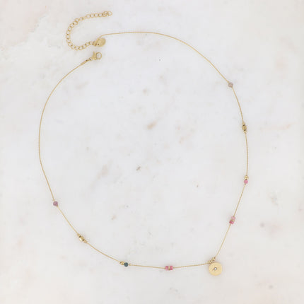 Collier Madala - chaîne fine, pierres naturelles, pendentif rond étoile et oxyde de zirconium