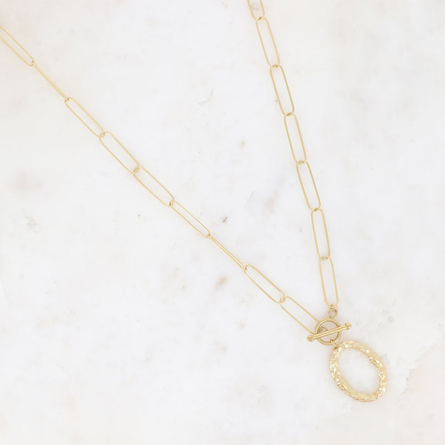 Sautoir Olimpe - maille ovale, grand pendentif anneau martelé