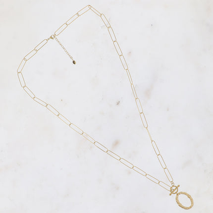 Sautoir Olimpe - maille ovale, grand pendentif anneau martelé