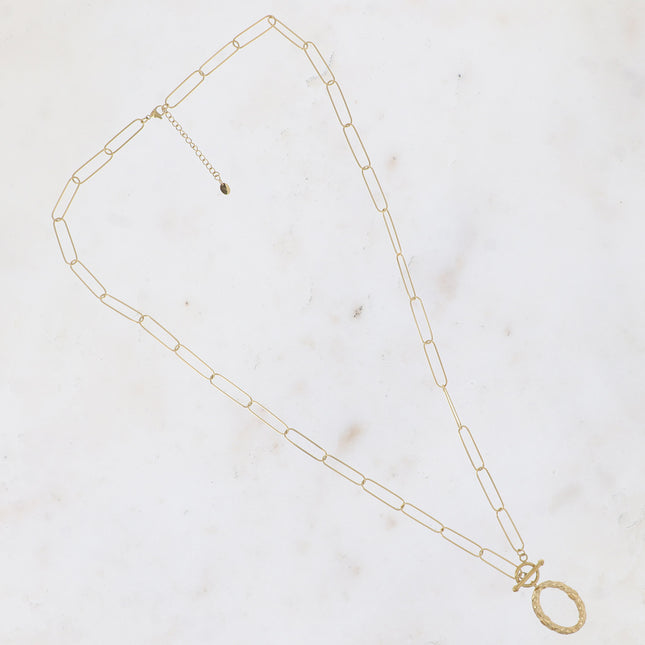 Sautoir Olimpe - maille ovale, grand pendentif anneau martelé