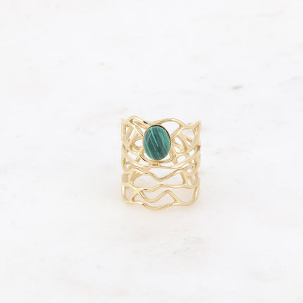 Bague large Lorelei - ajouré et pierre naturelle ovale