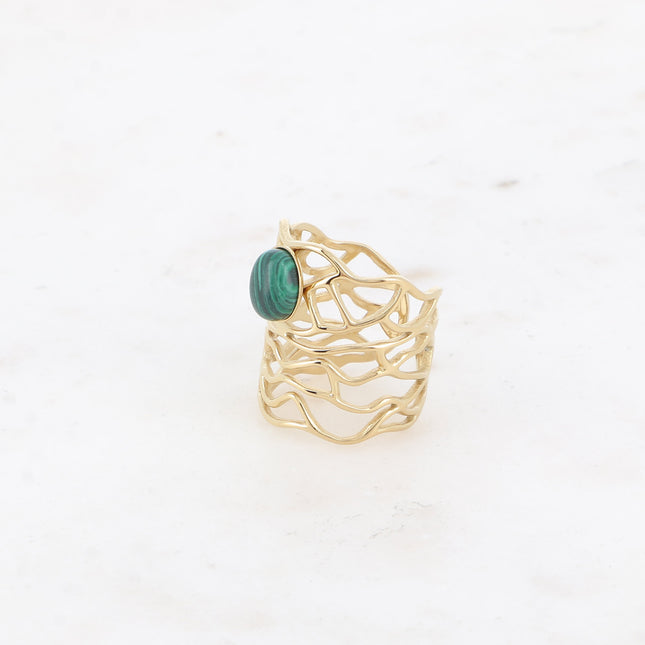 Lorelei wide ring - openwork design and oval natural stone