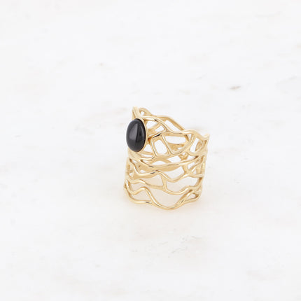 Bague large Lorelei - ajouré et pierre naturelle ovale