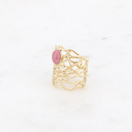 Bague large Lorelei - ajouré et pierre naturelle ovale