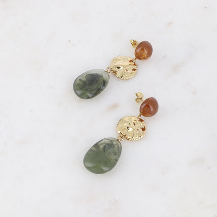 Dangle earrings - 2 acetates and a hammered round piece