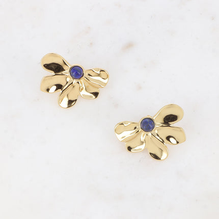 Boucles puces - motif floral et pierre naturelle ronde
