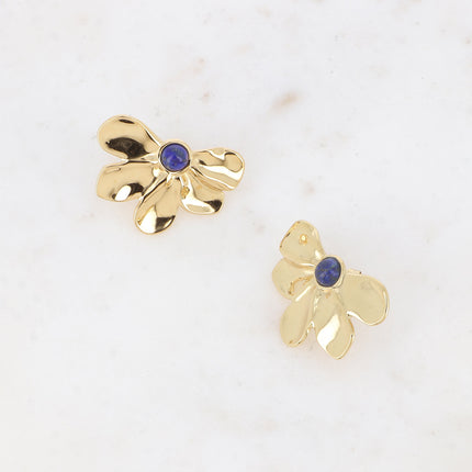 Boucles puces - motif floral et pierre naturelle ronde