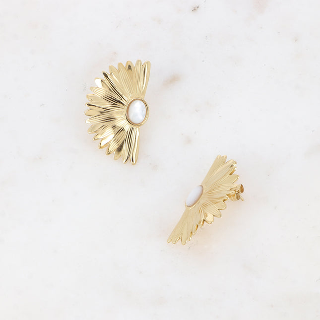 Lorelei stud earrings - floral motif and oval natural stone