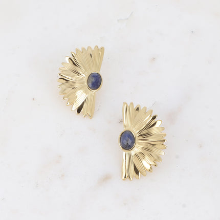 Boucles puces Lorelei - motif floral et pierre naturelle ovale