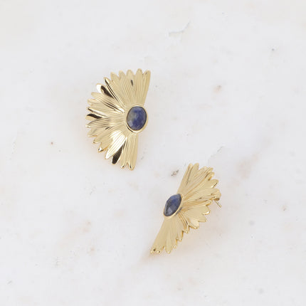 Boucles puces Lorelei - motif floral et pierre naturelle ovale