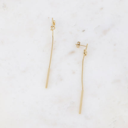 Dangling earrings - knot, cylinder and snake chain
