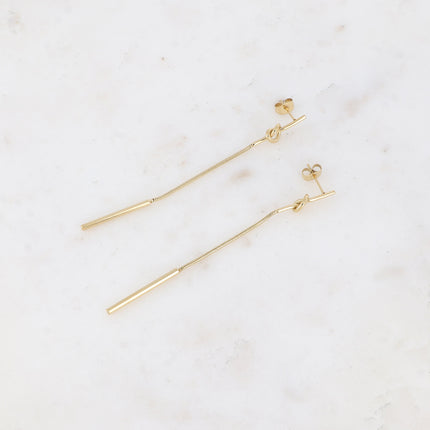 Dangling earrings - knot, cylinder and snake chain