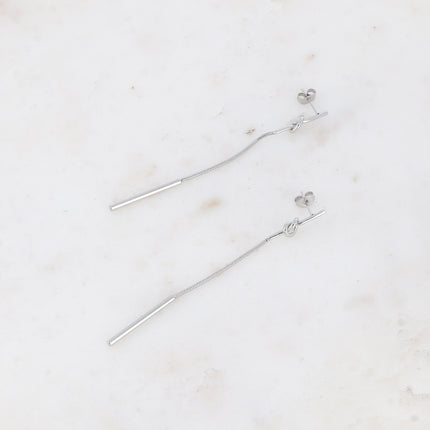 Dangling earrings - knot, cylinder and snake chain