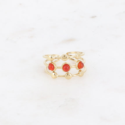 Ring - 3 rows, round and natural stones