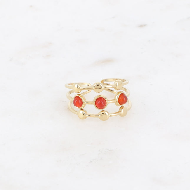 Ring - 3 rows, round and natural stones