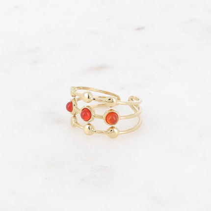 Ring - 3 rows, round and natural stones