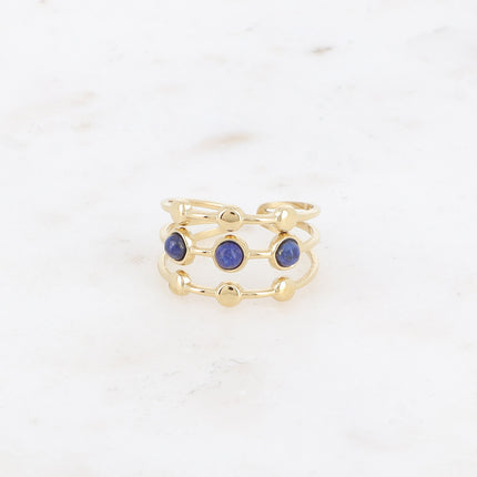 Ring - 3 rows, round and natural stones