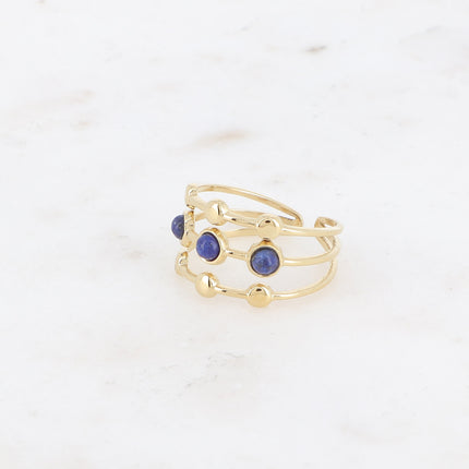 Ring - 3 rows, round and natural stones