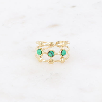 Ring - 3 rows, round and natural stones