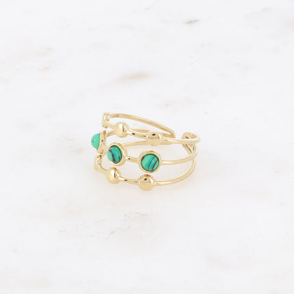 Ring - 3 rows, round and natural stones