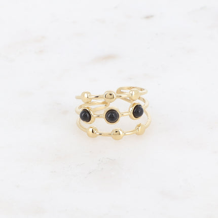 Ring - 3 rows, round and natural stones