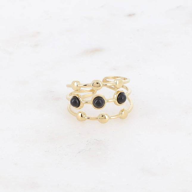 Bague - 3 rangs, ronds et pierres naturelles