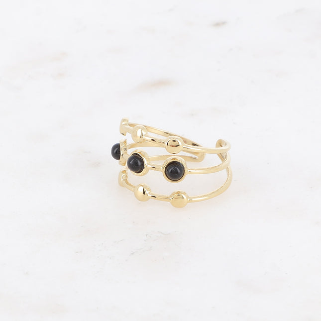 Bague - 3 rangs, ronds et pierres naturelles