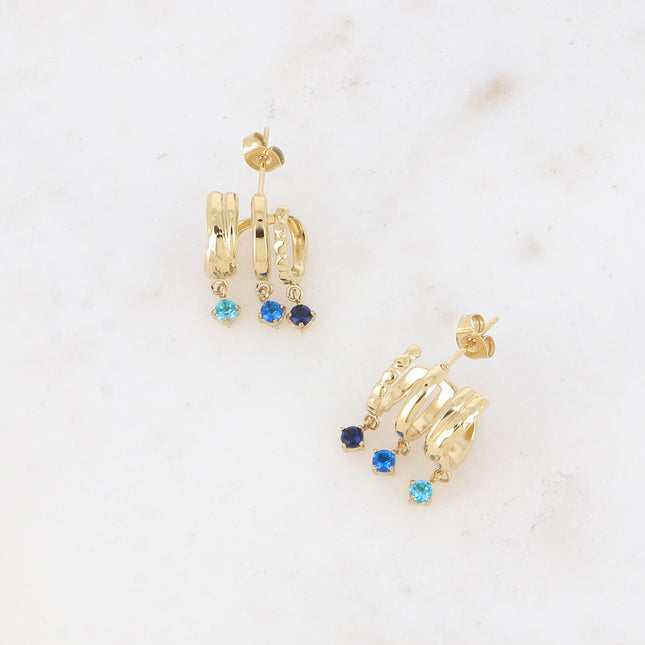 Earrings - 3 rings, 3 round crystals