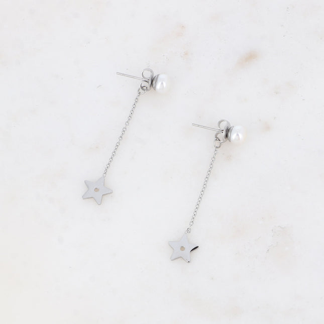 Isadora drop earrings - white resin bead, dangling chain and star