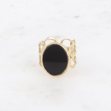 Bague large - ajourée et pierre naturelle ovale