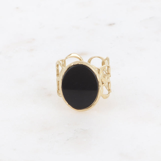 Wide ring - openwork design and oval natural stone