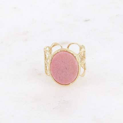 Bague large - ajourée et pierre naturelle ovale