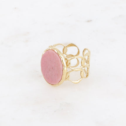 Bague large - ajourée et pierre naturelle ovale