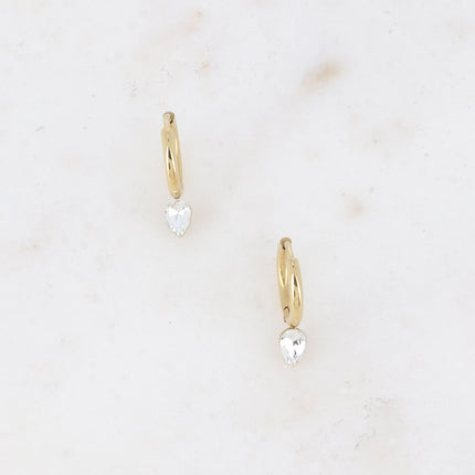 Mini hoop earrings - small crystal drop