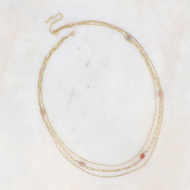 Lorraine 3-strand necklace - snake chain, oval rings and natural stones