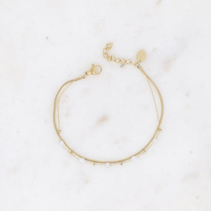 Bracelet 2 rangs Mélisandre - chaîne fine avec oxydes de zirconium et maille miroir