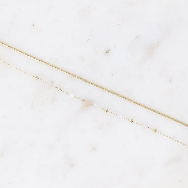 Bracelet 2 rangs Mélisandre - chaîne fine avec oxydes de zirconium et maille miroir