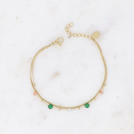Bracelet 2 rangs Mélisandre - chaîne fine avec oxydes de zirconium et maille miroir