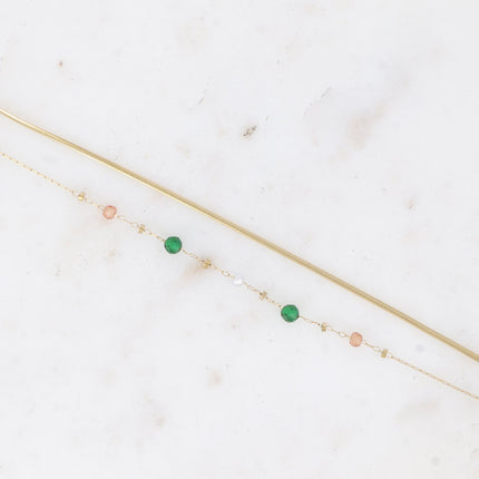 Bracelet 2 rangs Mélisandre - chaîne fine avec oxydes de zirconium et maille miroir