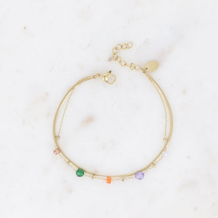 Bracelet 2 rangs Mélisandre - chaîne fine avec oxydes de zirconium et maille miroir