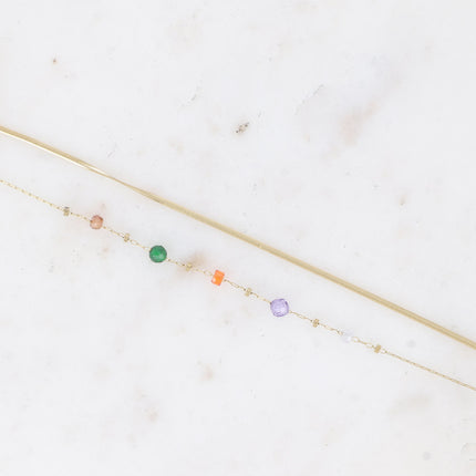 Bracelet 2 rangs Mélisandre - chaîne fine avec oxydes de zirconium et maille miroir