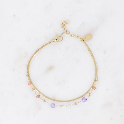 Bracelet 2 rangs Mélisandre - chaîne fine avec oxydes de zirconium et maille miroir
