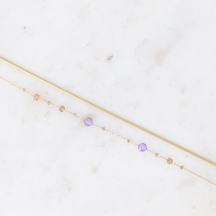 Bracelet 2 rangs Mélisandre - chaîne fine avec oxydes de zirconium et maille miroir
