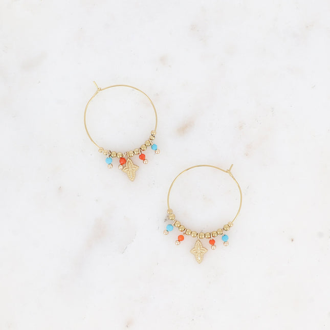 Taïla Creole earrings - cross, star and natural stones